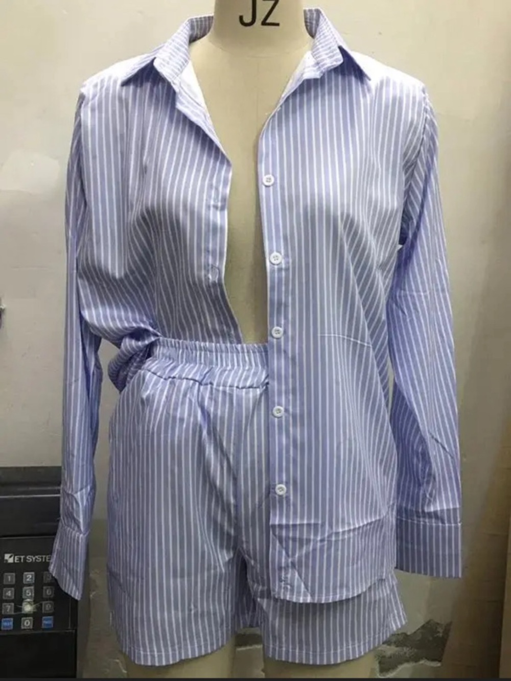 Classic Striped Cotton-Blend Pajama Set - Light Blue
